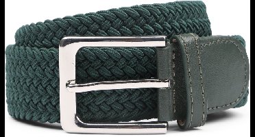 Suitable Geweven Riem Donkergroen - Maat 85 - Dames en Heren - Elastisch gevlochten stretch riem - 3,5cm breed - Riem gevlochten
