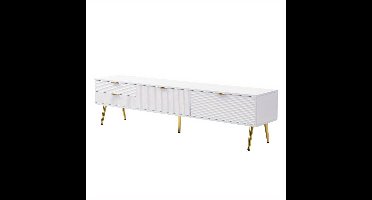 TV Meubel – Woonkamer Kast – Opbergkast – Dressoir – MDF Constructie – Kabeldoorvoer – Wit Met Gouden Accenten – 175 cm Breed