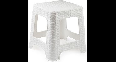 Plasicforte opstapje/krukje - wit - rotan kunststof - 32 x 32 x 30 cm - trapjes - bijzet krukjes