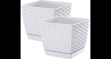 Prosperplast Plantenpot/bloempot - 2x - rotan kunststof - 25 x 22 cm - wit