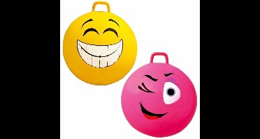 2x stuks speelgoed Skippyballen met funny faces gezicht geel en roze 65 cm - Buitenspeelgoed