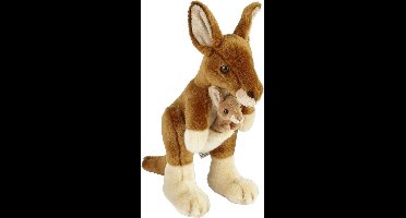 Ravensden Pluche kangoeroe met baby knuffeldier - 28 cm - bruin - Kangoeroes knuffels
