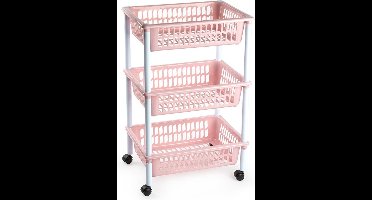 Plasticforte keukentrolley/badkamer trolley - op wieltjes - 3-laags - oudroze - kunststof - 40 x 30 x 61,5 cm