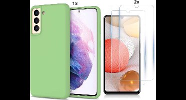 Hoesje Geschikt Voor Samsung Galaxy S21 Hoesje Soft Nano Silicone Backcover Gel Thea Green Met 2x Glazen Screenprotector