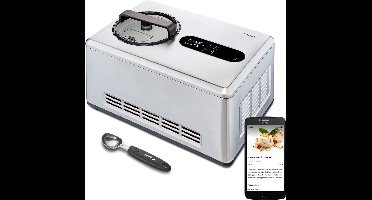 MEDION slimme ijsmachine met compressor (zelfkoeling, app bediening incl. ijsrecepten, LED display, 2 liter, yoghurtijs, roestvrij staal, MD12170)
