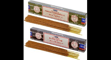 Satya Wierook cadeaus set - 2x geurstokjes - Citronella en Zwarte Opium geur - Meditatie