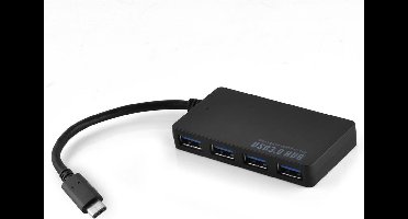 Cadorabo 4-Port USB 3.0 Multi-interface USB Hub Plug & Play met USB-C Plug Type-C Jack en voeding geschikt voor laptops, tablets en moderne apparaten met USB-C oplaadpoort in ZWART