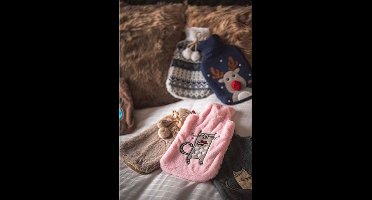 Cosy & Trendy Warmwaterkruik pels en pompons 2L - 36x20cm - Grijs