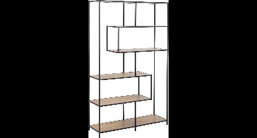 Sea kast met 4 planken, eiken, zwart metaal.