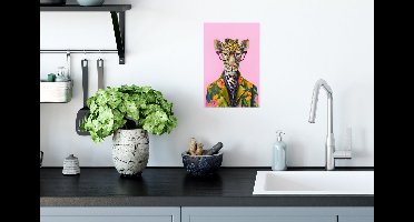 Poster Dieren - Giraffe - Bril - Bloemen - 20x30 cm