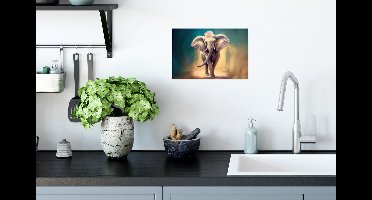 Poster - Olifant - Bloemen - Verf - Portret - Dieren - Muurposter - 30x20 cm - Wanddecoratie