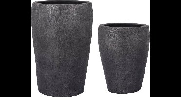 PTMD Mialee Bloempotten - 35x35x53 cm - Aluminium - Grijs - Set van 2