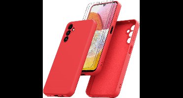 Samsung A14 Hoesje siliconen Rood zacht siliconen hoesje TPU backcover - met Samsung Galaxy A14 4G/5G Screenprotector - 2 stuks