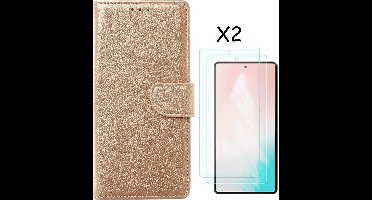 Hoesje Geschikt Voor Samsung Galaxy S20 FE 2022 hoesje bookcase Goud - Galaxy S20 FE bookcase wallet case portemonnee hoesje - Hoesje Geschikt Voor Samsung Galaxy S20 Fe 2022 screenprotector / 2X tempered glass