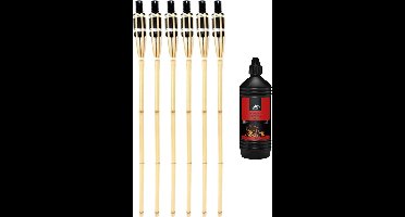 6x stuks Bamboe tuinfakkels 90 cm - Inclusief 1 liter lampenolie/fakkelolie