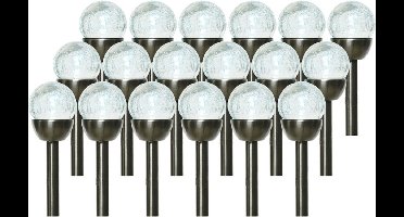 18x Buiten/tuin LED RVS bollen stekers Navi solar verlichting colour changing 24 cm - Tuinlampen - Solarlampen op zonne-energie