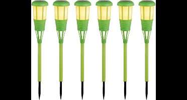 6x stuks solar tuinfakkel/tuinlamp groen op zonne-energie 61 cm - Prikspots tuinverlichting
