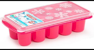 Plasticforte IJsblokjes tray - met deksel - ijsklontjes vorm - 10-vaks - roze - grote klontjes