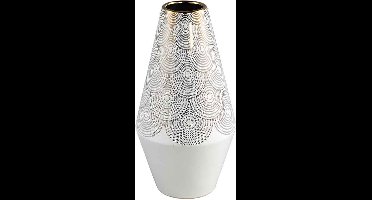 PTMD Vincey Ronde Bloempot - H40 x Ø21 cm - Keramiek - Wit/goud