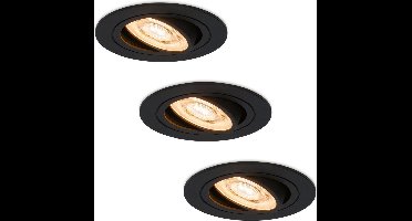 HOFTRONIC - Set van 3 Miro Platte Inbouwspots met Lage inbouwdiepte 35mm - GU10 fitting - 2700K Warm wit - Dimbaar & Kantelbaar - 3.8W 270 Lumen - IP20 voor binnen - Mat zwart