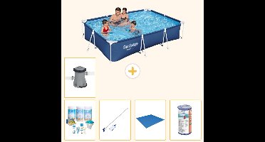 Bestway Rechthoekig Steel Pro Zwembad - 300 x 201 x 66 cm - Blauw - Inclusief Onderhoudspakket - Schoonmaakset - Grondzeil - Filter - Zwembadfilterpomp - 6-delig
