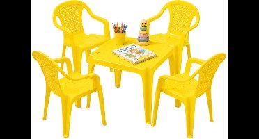 Pro garden kinder tuinset - geel - kunststof - kindertafel en stoeltje - binnen/buiten