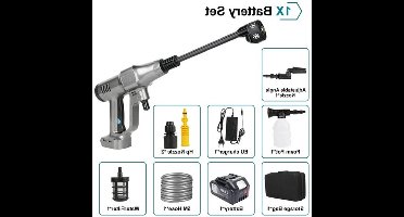 Hogedruk Auto Wasmachine - Hogedruk Waterpistool - Hogedrukreiniger - Hogedrukspuit - Draadloze - 200Bar - Auto-Wasser - Brushless - 6IN1 - 18V - 1 Batterij - Zilver