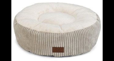 Kattenpoef designed by Lotte - beige - rond - 50 cm - hoogte 20 cm - ribfluweel - zeer stevig en zacht - ook voor kleine honden - met rits en antislipnopjes - machine wasbaar