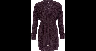 Knit Factory Robin Gebreide Dames Vest - Grof gebreide cardigan - Paars Damesvest - Middellang vest reikend tot boven de knie - Aubergine - 36/38 - Met steekzakken