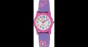 Q&Q VR99J001Y - Horloge - Sport - Analoog - Kinderen - Unisex - Plastic band - Rond - Kunststof - Cijfers - Bloemen - Paars - Roze - Wit - Multi - 10 ATM