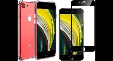 Hoesje geschikt voor iPhone SE 2022 / SE 2020 / 8 / 7 - Transparant Case + Screenprotector Glas Screen Protector Full Screen