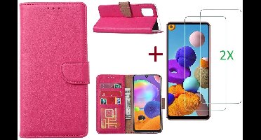 Hoesje Geschikt Voor Samsung Galaxy A21S Hoesje Pink / 2X glas Screenprotector