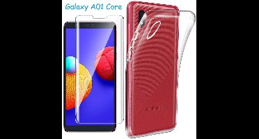 Hoesje Geschikt Voor Samsung Galaxy A01 Core Hoesje siliconen TPU Back case + 2x Glazen Screenprotector
