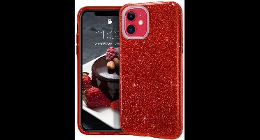 Hoesje Geschikt voor iPhone 12 Mini Hoesje - Glitter TPU Backcover - Rood