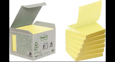 Post-it® Z-Notes, Gerecycleerd, Mini Toren, Geel, 76 x 76 mm, 6 Blokken, Non X-Wrapped, 100 Blaadjes/Blok