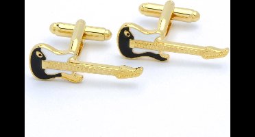 Manchetknopen - Gitaar Zwart en Wit met Goud