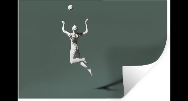 Muurstickers - Sticker Folie - Prachtig figuurtje die volleybal speelt op een groen kleurige achtergrond - 30x20 cm - Plakfolie - Muurstickers Kinderkamer - Zelfklevend Behang - Zelfklevend behangpapier - Stickerfolie
