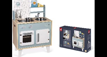 Janod Keuken - Wooden Feather - Houten Speelgoedkeuken Met Zachte Kleuren - 5 Accessoires Inbegrepen - Hoogte Werkblad: 50 Cm - Geschikt Vanaf 3 Jaar