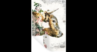 Muurstickers - Sticker Folie - Schotse Hooglander - Bloemen - Rozen - 20x30 cm - Plakfolie - Muurstickers Kinderkamer - Zelfklevend Behang - Zelfklevend behangpapier - Stickerfolie