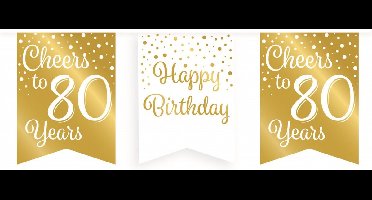 Paperdreams Vlaggenlijn 80 jaar - verjaardag slinger - karton - wit/goud - 600 cm