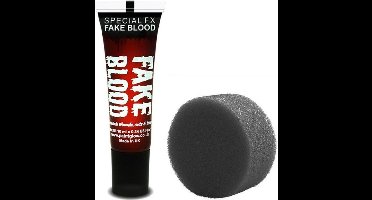 Halloween horror filmbloed/nepbloed tube 13 ml rood met foam aanbreng sponsje - Wonden maken