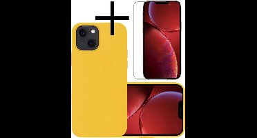 Hoesje - Met Screenprotector - Geschikt voor Apple iPhone 14 Plus - Sterk & Shockproof - Back Cover - Siliconen Case - Telefoon Hoes - Geel