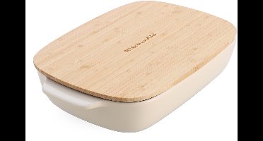 KitchenAid Ovenschaal incl bamboe deksel - Large: 3,8L - magnetron- en ovenbestendig tot 260°C zonder deksel - Amandelwit