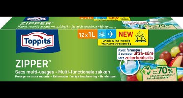 Toppits Zipper Multi-Functionele Zakken 1 liter - 12 x 12 stuks - Voordeelverpakking
