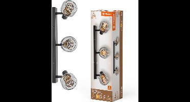 LEDVANCE Decor Spot Firefly lamp zwart in industriële stijl, 3 x 2,8 W, 750 lm, 2700 K, behuizing van metaal en glas, E14-fitting, eenvoudige montage, dimbare OSRAM-lamp inbegrepen.