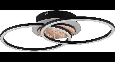 LED Plafondlamp - Plafondverlichting - Torna Goron - 25W - Aanpasbare Kleur - Afstandsbediening - Dimbaar - Rond - Mat Zwart - Hout