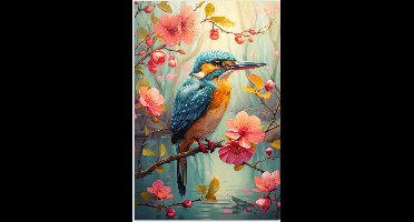 Poster 20x30 cm - IJsvogel - Bloesem - Natuur - Vogels - Bloemen - Posters - Kamer decoratie - Wanddecoratie woonkamer - Muurdecoratie slaapkamer