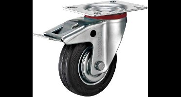 Tarsus Zwenkwiel met rem - 75 mm - Stalen velg - Massieve rubberband - 40 kg draagvermogen