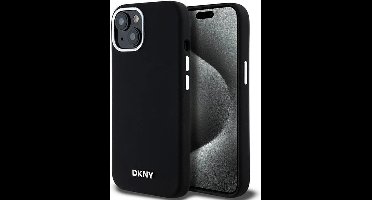 DKNY - Vloeibaar - siliconen klein metalen logo MagSafe-hoesje voor iPhone 14/15/13 - Zwart