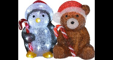 Kerstverlichting figuren - set 2x st - beer - pinguin - 24 cm - LED